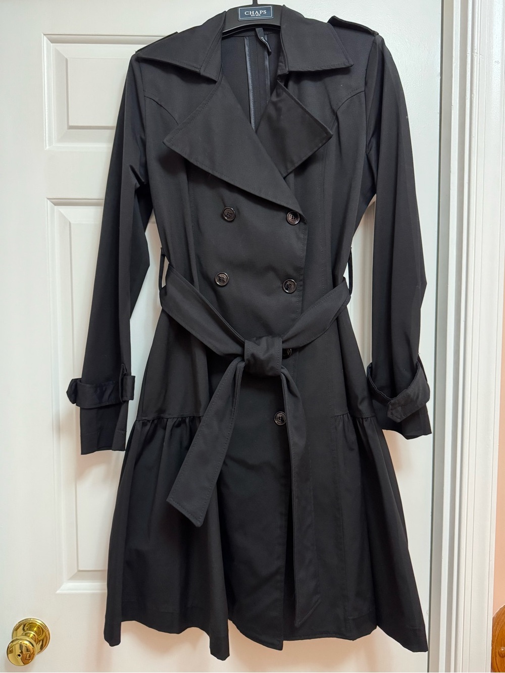 Peperosa Black Belted Trench Coat – Size Medium - Picture 2 of 7